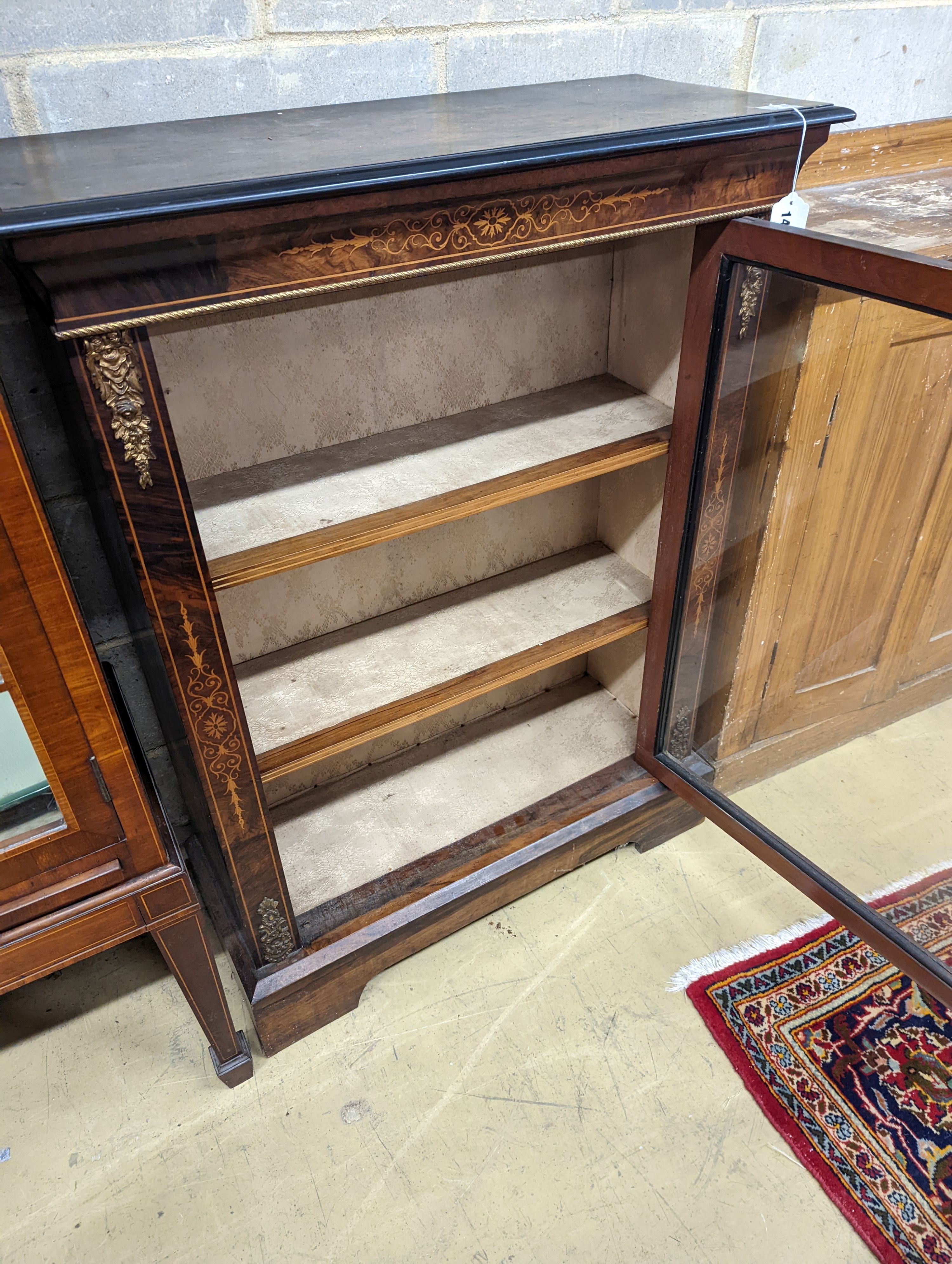 A late Victorian gilt metal mounted walnut pier cabinet, width 83cm, depth 34cm, height 108cm